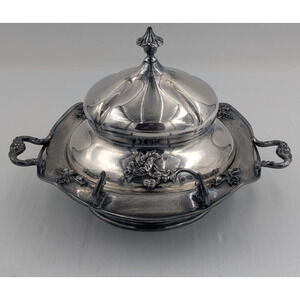 Antique Victor Silver Plate Domed Butter Dish Floral Design QuadruplePlate